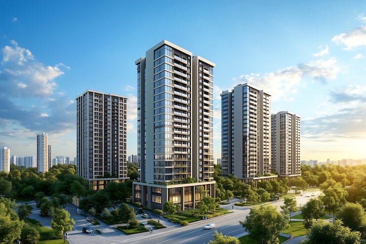 Artist's impression of a high-rise residential tower in Hyderabad