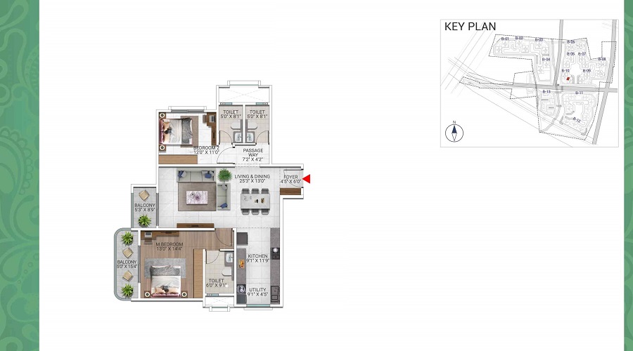 2BHK spacious layout at Brigade Osman Nagar