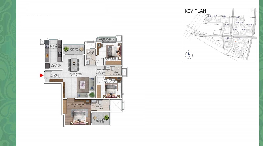3BHK premium floor plan design